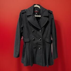 Miss Sixty M60 Grey Wool Blend Double Breasted Trench Pea Coat Belted Women XL